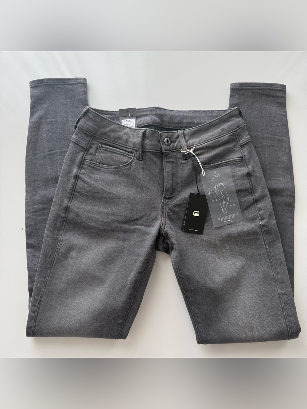 NWT G-Star RAW 3301 Deconst Mid Skinny WMN Stretch Jeans Denim Gray W28 L32